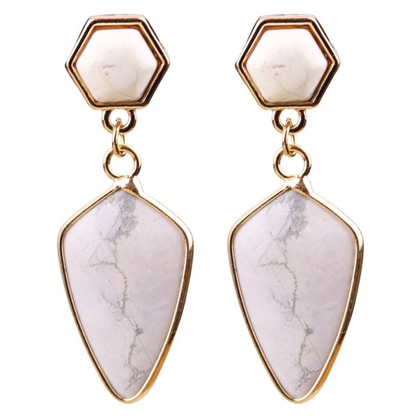 

golden environmental alloy earrings natural white marble turquoise dangle chandelier pendant earrings, Silver