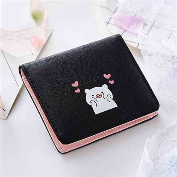 

cute cartoon pig print short wallet for women leather credit card bag korean version girls purse students small square wallets, Red;black