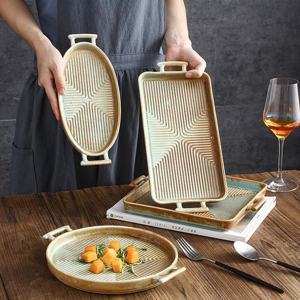 

dishes & plates chinese kiln ceramic baking tray binaural square western steak plate el retro foreign trade tableware fish