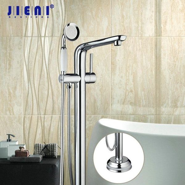 

bathroom shower set chrome brass single handle bathtub tap solid floor mount stand tub mixer faucet sets