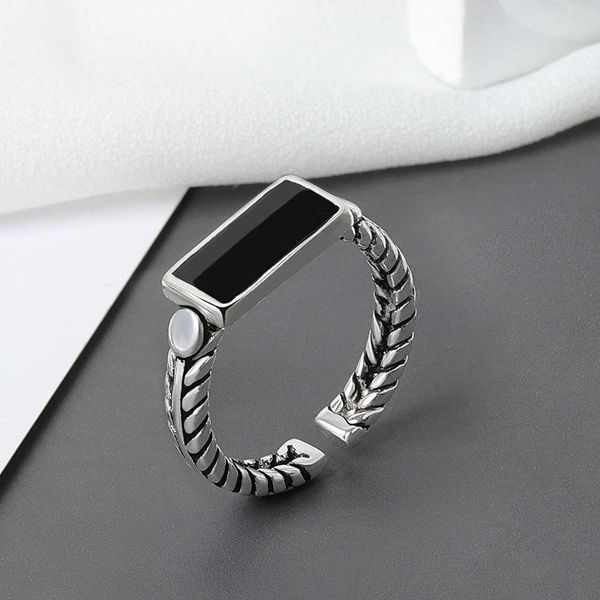 

cluster rings 100% 925 sterling silver elegant black rectangle lady finger ring promotion jewelry for girlfriend birthday gift, Golden;silver