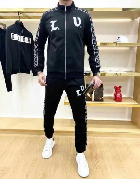 

men woemn tracksuit jackets version spring autumn tracksuits with letters side embroidery +pants casual jacket sport suitm--3xl02, Gray