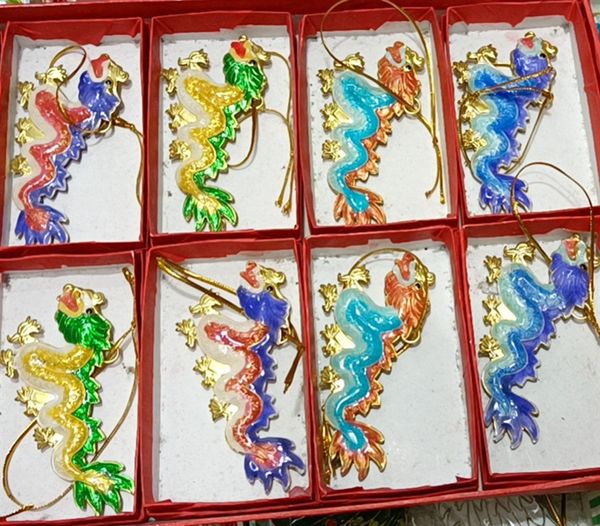 Kunsthandwerk Cloisonné Emaille Chinesischer Drache Dekoration Ornamente Ethnische Heimbüro-Dekoration Kupfer Hängende Accessoires Geschenke mit Box
