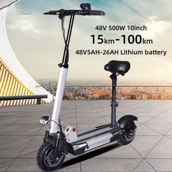 

48v500w 10inch electric scooter 100km distance 26ah lithium battery powerful foldable electric kick skateboard e scooter