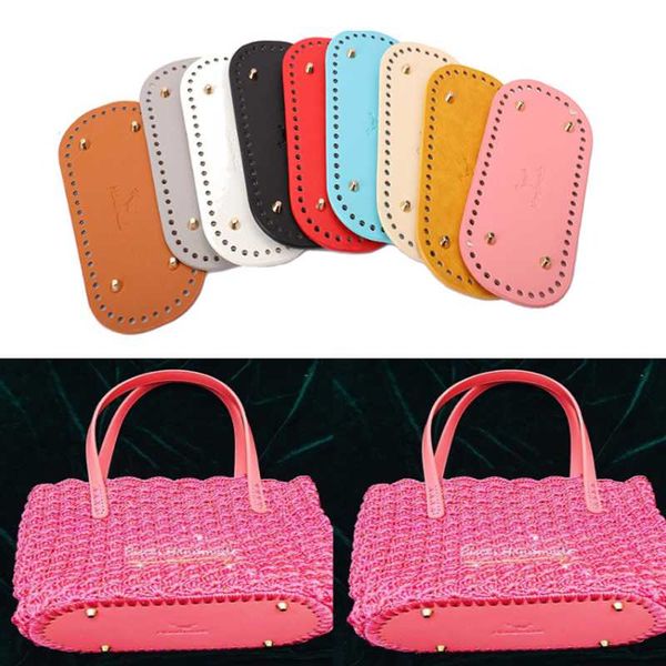 

bag parts & accessories 12*25cm long oval bottom for knitted pu leather handmade diy crochet pad women handbag, Black