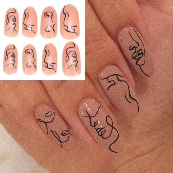 

false nails 24pcs snowflake elk designs acrylic full cover stiletto fake diy french nail art tips press on removable, Red;gold