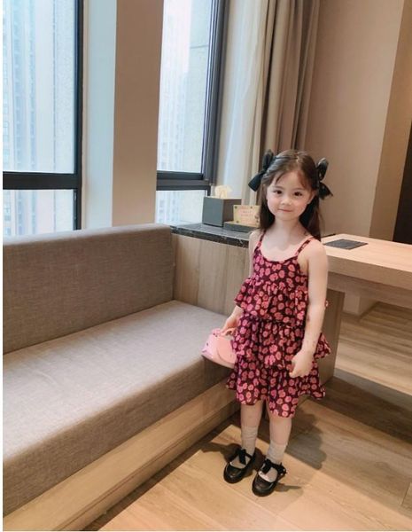 

kids girls fashion sleeveless floral dress summer stylish for children girl's dresses, Red;yellow