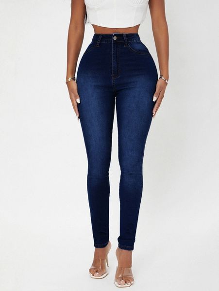 

sxy high waist bleach wash skinny jeans t3ma#, Blue