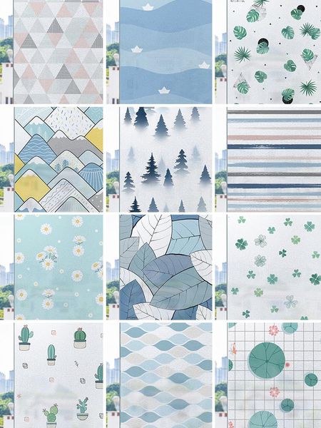 

window stickers plant pattern privacy glass sticker self adhesive film frosted matte anti-uv for home shower door