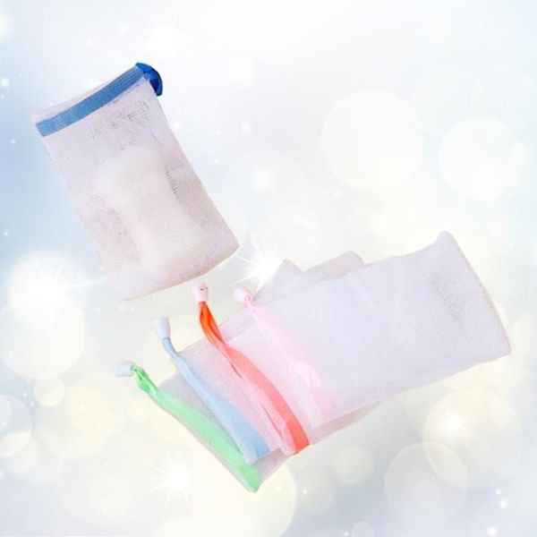 

5pcs exfoliating mesh soap saver pouch bubble net bag body facial cleaning tool (green + blue orange bath accessory set