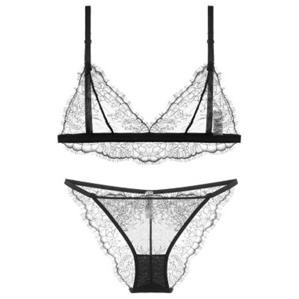 

bra set 1619 ultra thin lace triangle cup temptation transparent comfortable rimless suit, Red;black