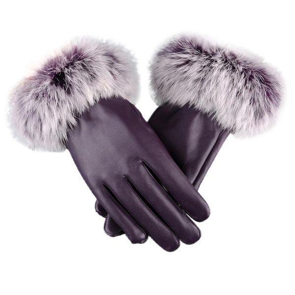 

five fingers gloves jaycosin women leather solid color autumn winter warm mittens plush pu water proof women, Blue;gray