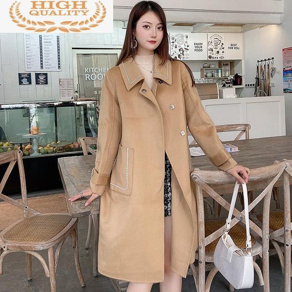 

100% 2021 winter wool coat long fashion women autumn korean style elegant ladies coats and jackets women's clothing wpy1311 & blends, Black