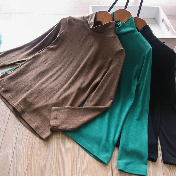 

t-shirts baby girls semi-high collar knit t shirt autumn 2021, Blue