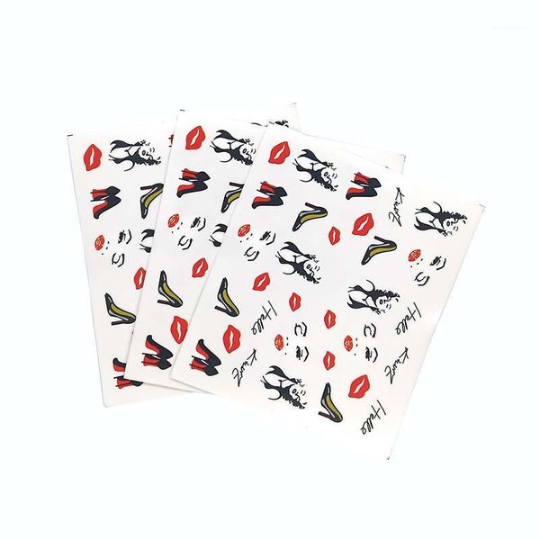 

red lips high-heeled shoes nail stickers set dreamcather decal water transfer slider for nails art decor e041, Black