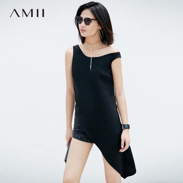 

women's blouses & shirts amii minimalism summer blouse offical lady solid oneck irregular hem shirt causal 11877786, White