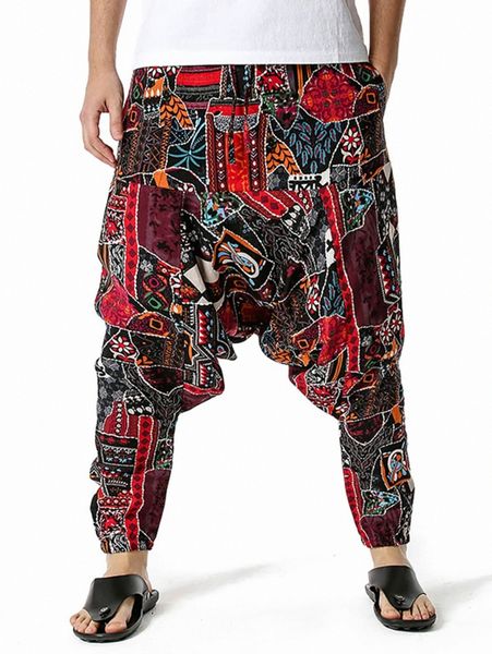 

men allover print drop crotch pants f0wd#, Black
