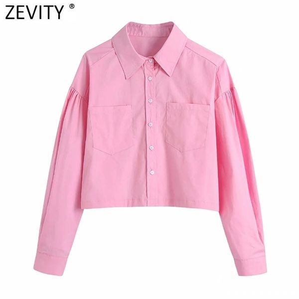 

women simply solid color double pockets patch short shirts office lady long sleeve blouse roupas chic chemise ls9240 210416, White;black