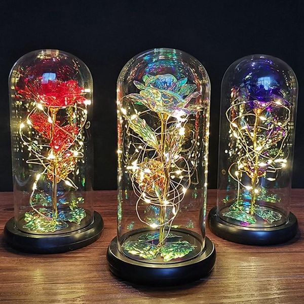 

party decoration gold leaf rose light colorful artificial flower lamps led lights with lampshade christmas valentine's day crafts