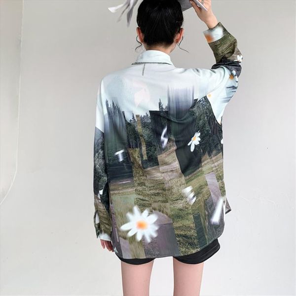 

summer spring oversized man womens blouses oil printing harajuku long sleeve couples streetwear blusas mujer, White