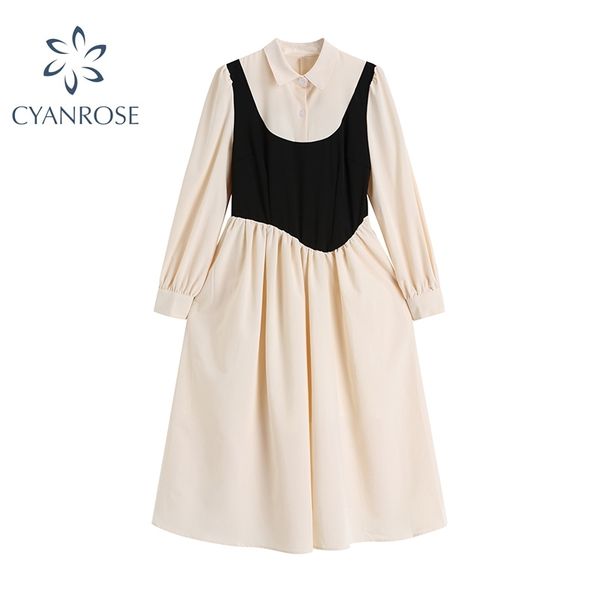 

cotton vintage women shirt dress autumn korean preppy style casual elegant long sleeve a line elegant ladies office dresses 210417, Black;gray