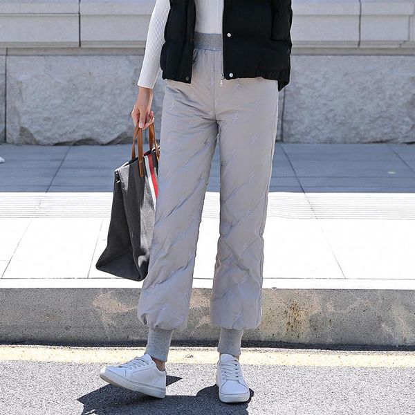 

women's pants & capris #0627 winter women casual loose bloomers keep warm embroidery down cotton-padded trousers high waist elastic lad, Black;white