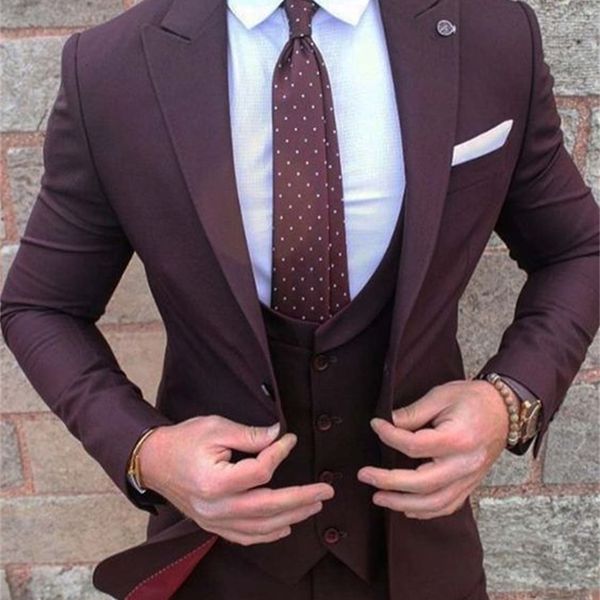 

men's suits & blazers tuxedo tailored tux in style red wine groom's clothes 3 tuxedo pieces (jacket + vest pants vest) men's, White;black