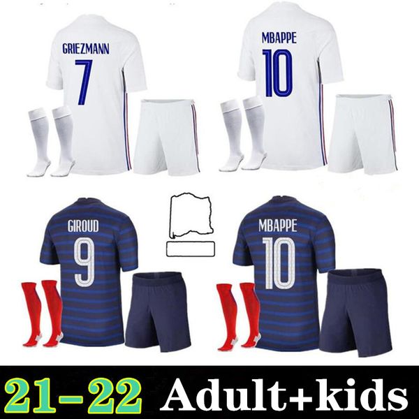 

2021 2022 2 stars france soccer jersey mbappe griezmann kante pogba maillot de foot euro 21 22 kids kits + socks set football shirts uniform, Black