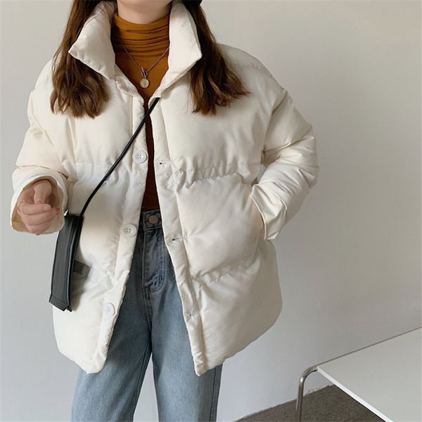 

apricot winter loose casual women cotton solid brief fashion outwear stylish all-match thick warm basic jackets 210421, Black