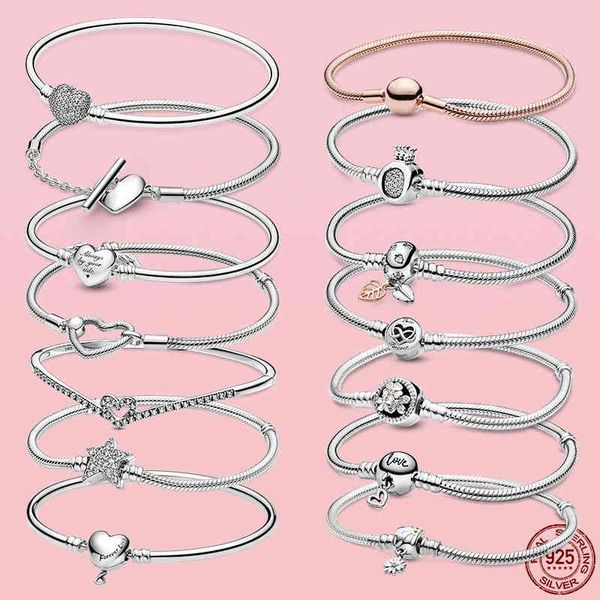 

selling 925 sterling silver pulseras mujer heart snake chain bracelets fit original pan charms beads diy jewelry women, Golden;silver