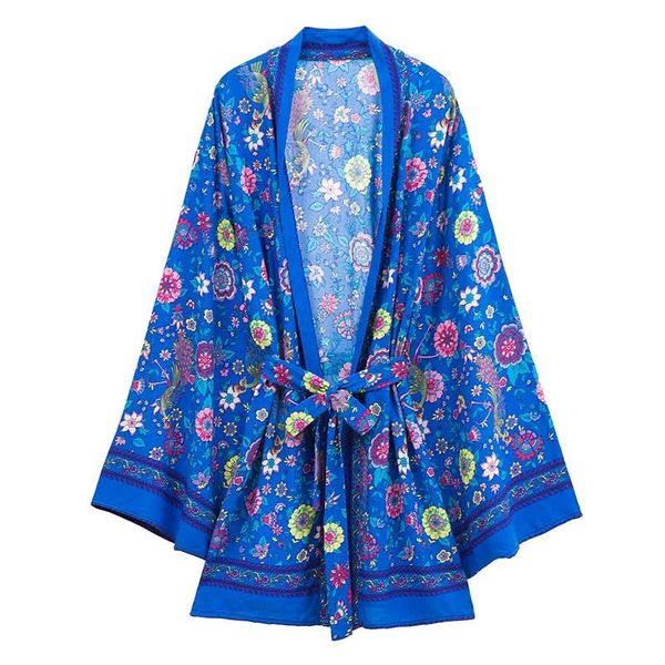 

women's swimwear vinatge blue peacock print rayon kimono casual oversized floral cover ups bohemian robes women blusas summer bikini, White;black