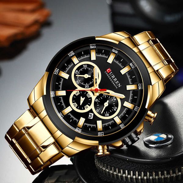 Curren Top Brand Luxury Orologi da uomo Orologio sportivo Orologio da polso al quarzo casual con orologio cronografo in acciaio inossidabile Reloj Hombres Q0524