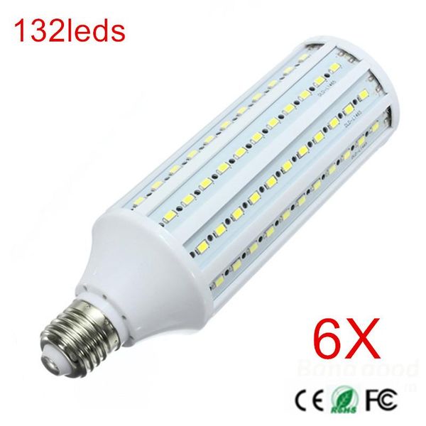 

bulbs 6pcs super power 40w e27 led wall lamps 5730 smd corn bulb chandeliers 132 leds ceiling light ac 220v 240v pendant lights