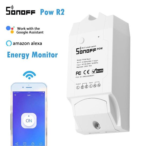 

1-20pcs sonoff pow r2 wifi diy smart switch 16a real time power consumption measure for ewelink app work with alexa google home control