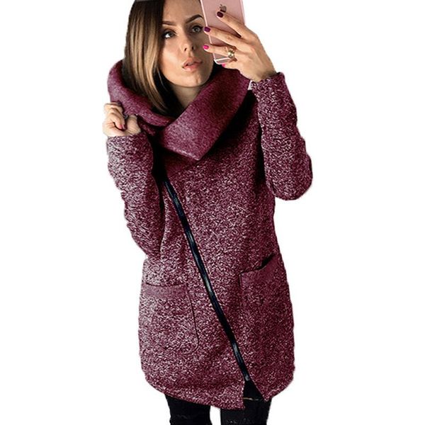 

women's jackets autumn / winter multi-color clothes fleece jacket slant zipper collared coat clothing overcoat sweatshirts, Black;brown