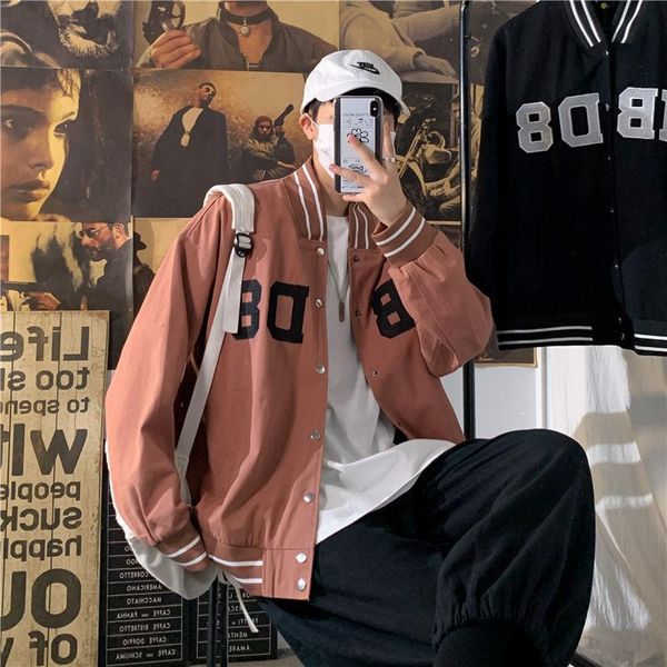 

men's jackets 2021 autumn ins loose baseball collar jacket print coat youth japanese tooling cotton color red recommend, Black;brown
