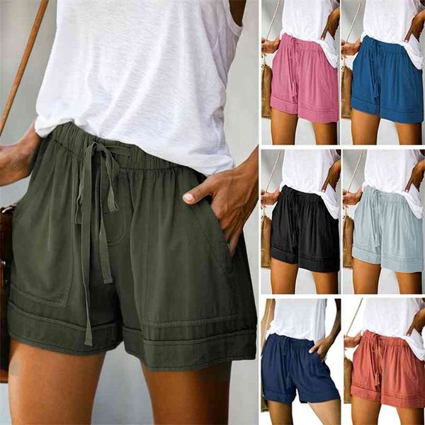

casual shorts women summer high waist lace up pocket loose wide-leg ladies leopard floral plus size 5xl 210719, White;black