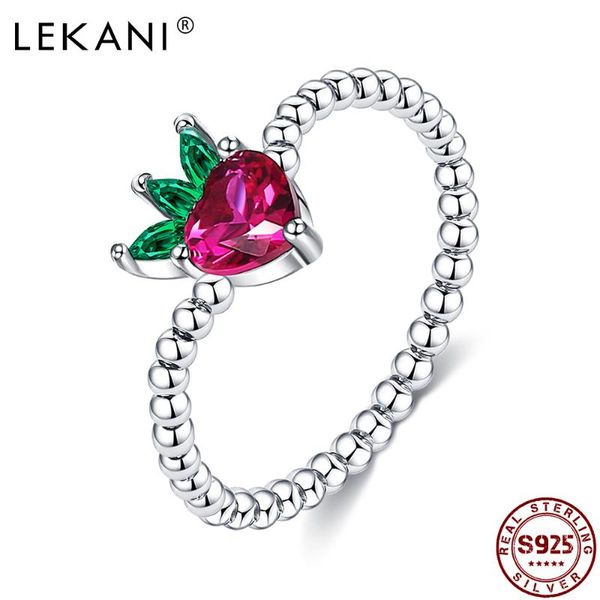 

cluster rings lekani fruits shape ring for women 925 sterling silver lovely little strawberry zircon beads style wedding fingers jewelry, Golden;silver