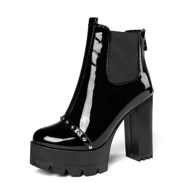 

asumer large 34-43 plus women's pinkie toe round foot rebite zip autumn super high heels woman boots, Black