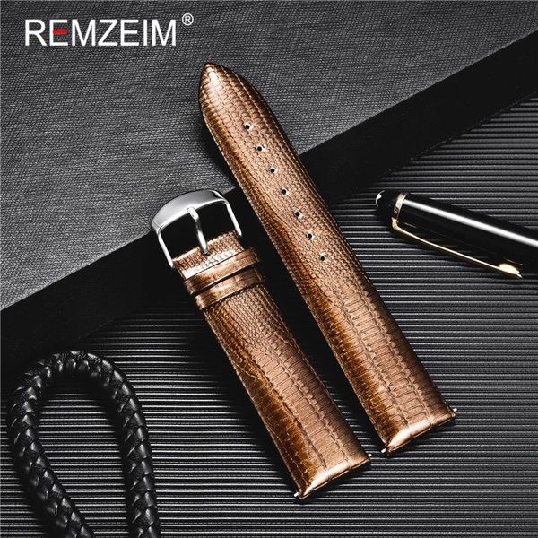 

watch bands remzeim lizard pattern cowhide leather strap women watchband 14mm 16mm 18mm 20mm 22mm straps accessories, Black;brown