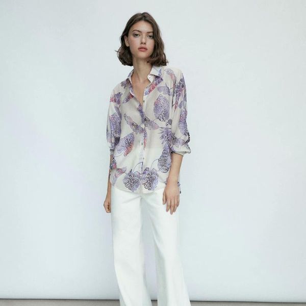 

women's blouses & shirts unizera 2021 summer wear exported to europe and america foreign trade order printed casual shirt, White