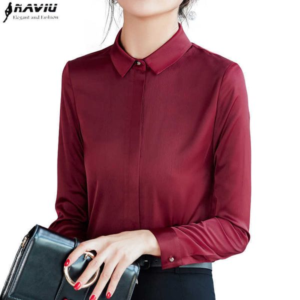 

fashion slim women blouse ol elegant long sleeve wine red plus size chiffon shirt office ladies work wear 210604, White