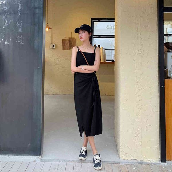 

maxi sleeveless sling casual dress long women dresses summer 2021, Black;gray