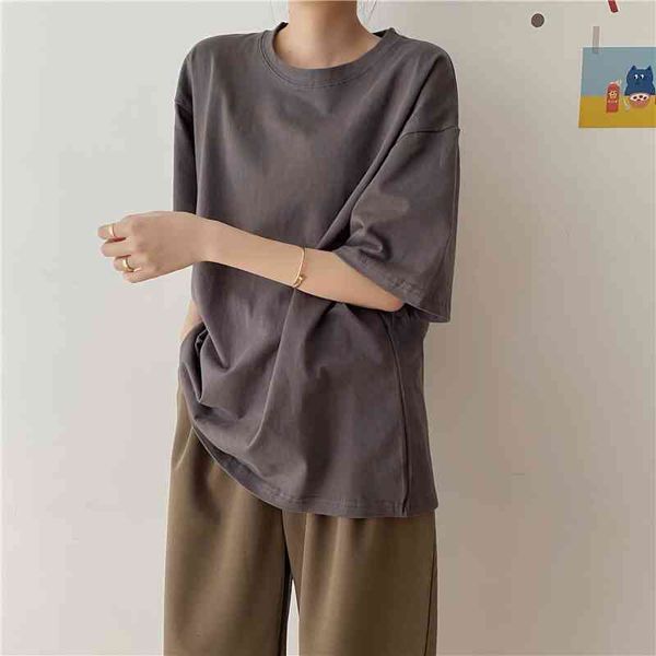 

women's t-shirt summer basic stylish oversize cotton solid chic femme short sleeves streetwear casual loose all match t-shirt, White