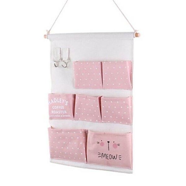 

storage bags large capacity foldable cotton linen 7 pocket wardrobe closet hanging organizer home bedroom space saving wall door bag