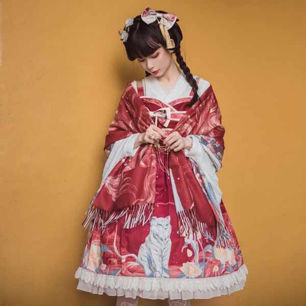 

luxury casual dresses flower banquet drs high waist jsk suspender drs lolita genuine white tiger chine style skirt, Black;gray