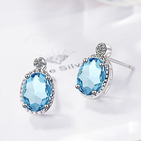 

stud arrival 925 silver earrings for female created blue gems jewellery wedding party gift ornaments wholesales, Golden;silver