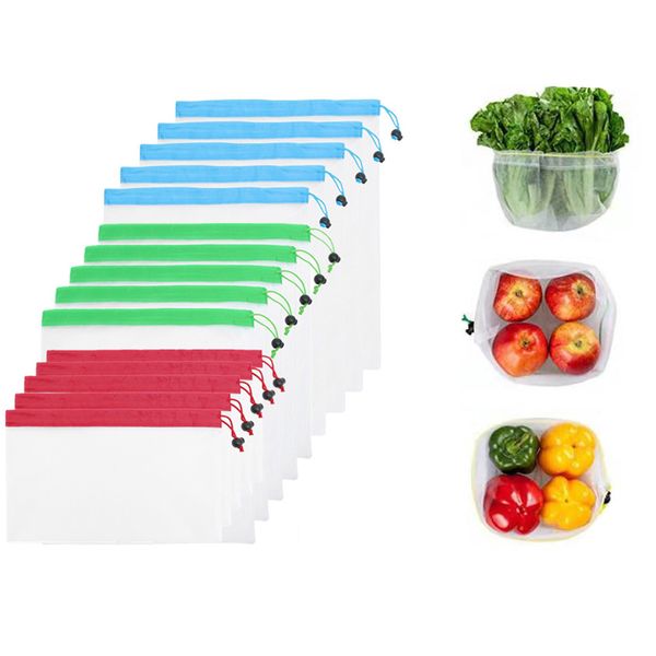 

amazon new style shopping bags 3 sizes reusable vegetables mesh agricultural products bags drawstring pocket
