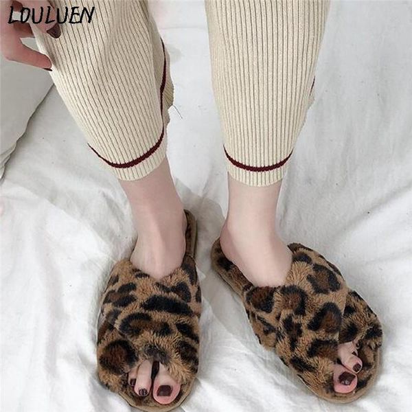 

slippers leopard women winter warm shoes plush soft indoors anti-slip floor bedroom fashion non-slip 2021, Black