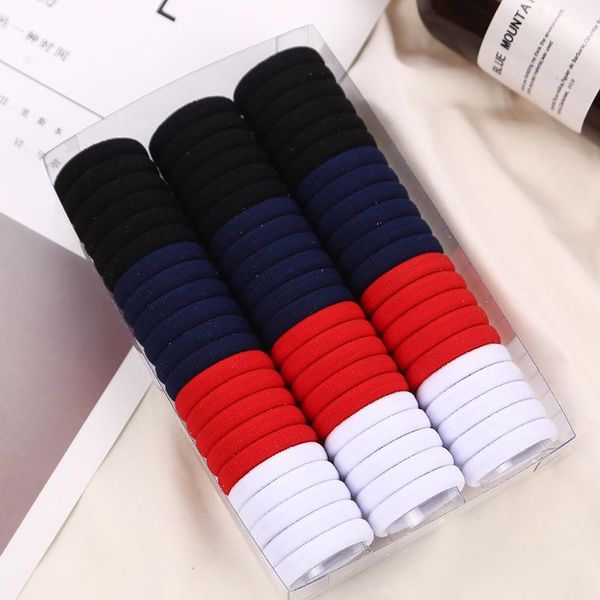 

hair accessories 66pcs/lot fashion girls children solid colors plain nylon elastic bands black white candy rubber headwear, Slivery;white